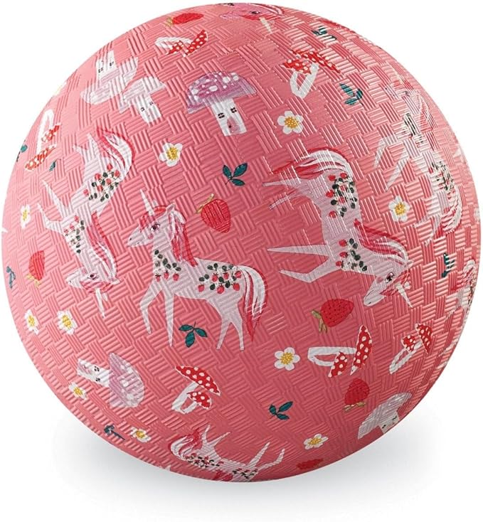 Crocodile Creek Playground Ball - Durable Rubber Ball for Kids Ages 3 and Up - Bouncy Inflatable Ball for Kickball, Indoor Games, and Outdoor Sports - PVC-Free - Unicorn Garden - 5-inch Diameter
