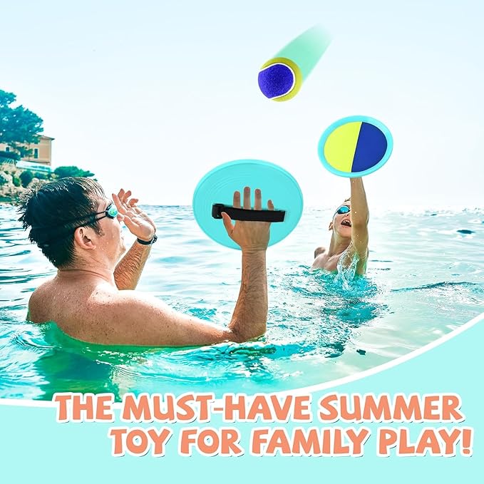 Outdoor Games - Beach Toys, Toss and Ball Set with 4 Paddles and 3 Balls, Perfect Yard Games Sets, Playground Sets for Backyards Easter Basket Stuffers for Kids (Green)