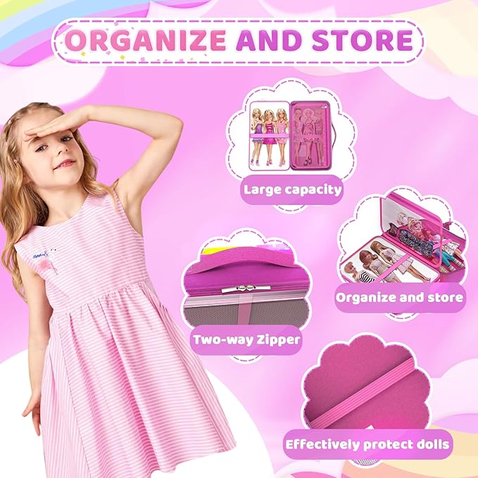 Carrying Case Compatible with Barbie Dolls 12-Inch,Case to Hold Dolls and Clothes, Much Pocket for Doll’s Clothes, Accessories, Fits 6 Dolls & Accessories,Bag Only(6-Transparency Sky)