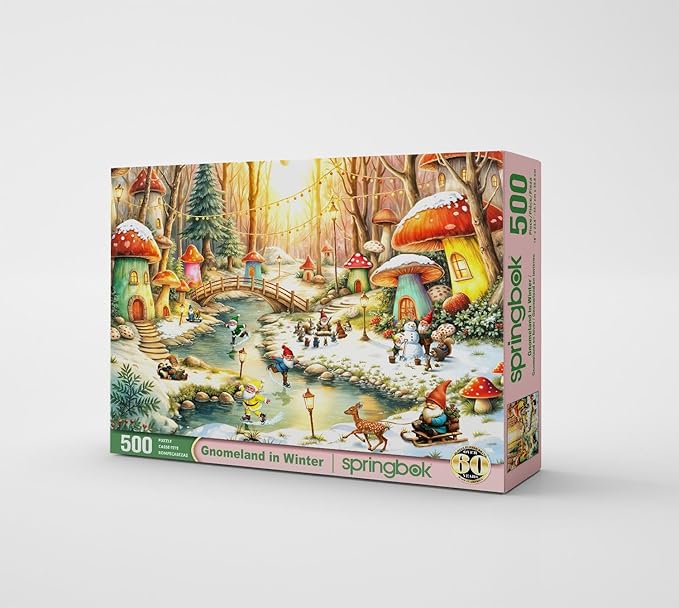 Springbok Gnomeland in Winter 500 Piece Puzzle for Adults and Families - Christmas Puzzle - Unique Cut Pieces - Made in USA