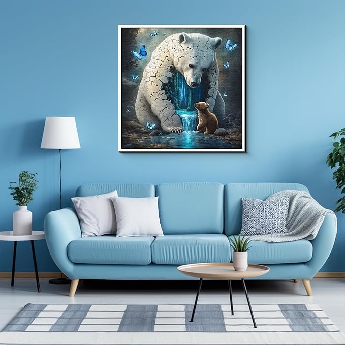 Animal Bear Puzzles for Adults 1000 Pieces, Fantasy Bears Butterfly Waterfall Jigsaw Puzzles, Nature Forest Wildlife Puzzle as Home Decor