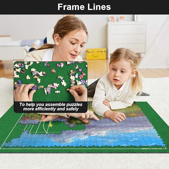 Ainiv Jigsaw Puzzle Mat Roll Up 3000 Pieces, 55" x 39" Portable Felt Puzzles Board with 6 Sorting Trays & Travel Storage Bag, Jigsaw Saver Pad Keeper for Adults Teens, Green