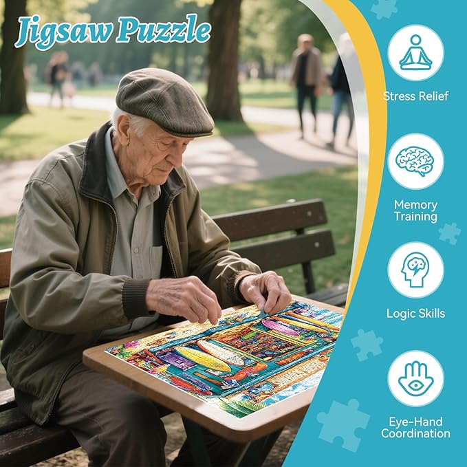 500 Piece Puzzles for Adults, Summer Seaside Souvenir Shop Jigsaw Puzzle with Surfboards, Adult Jigsaw Puzzle for Relaxation and Gift, Coastal Scene Puzzle Game for Adults, 20.5" x 15"