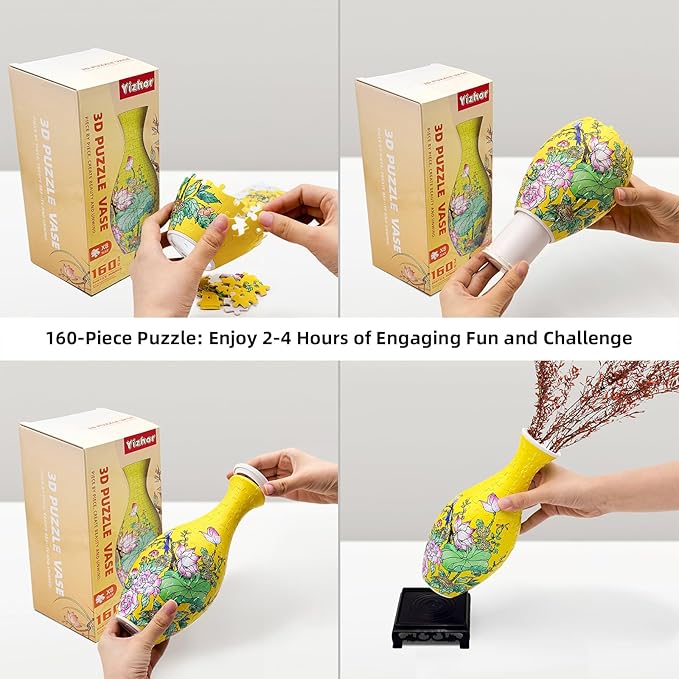 3D Puzzle Vase for Adults, 160 Piece Unique Flower Vase, Crafts for Adults, Home Decor Gift for Flower Arrangements (Lotus)