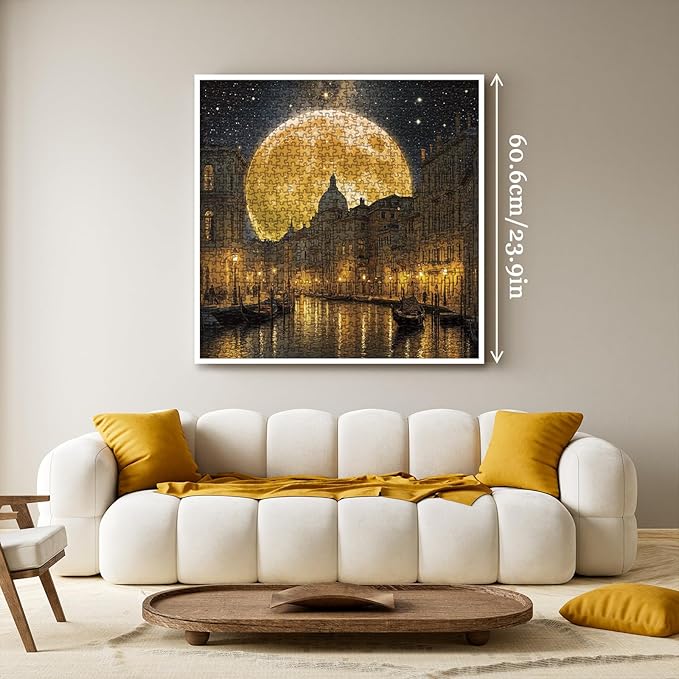 Venice Scenic Puzzles for Adults 1000 Pieces, Vintage Pretty Nature Landscape Starry Night Jigsaw Puzzle, Aesthetic Challenging Italy Moon Stars Puzzle