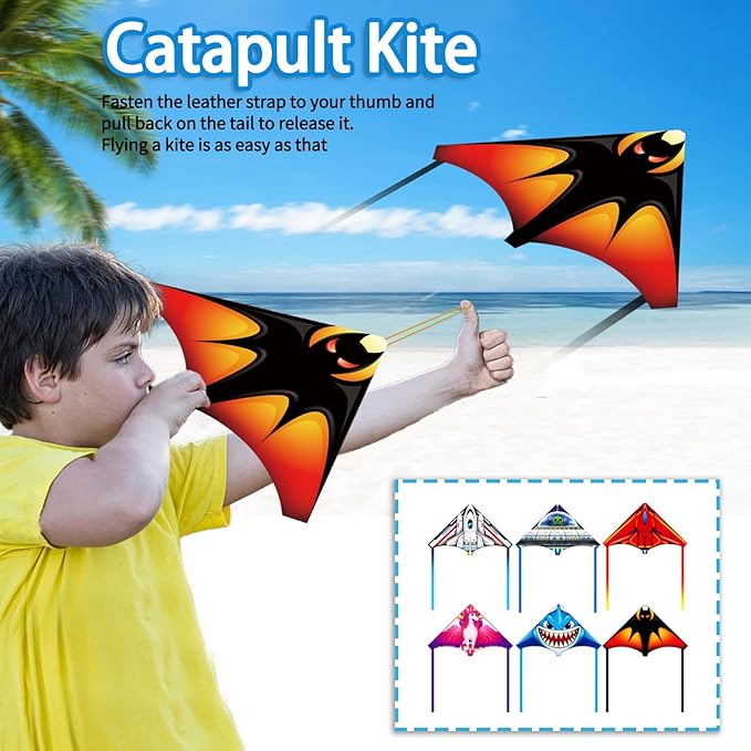 YongnKids 6 Pack Mini Kite for Boys Girls Age 3-5 4-8, Finger Launcher Kites Easy to Fly Ejection Flying Toys Kite for Kids Teens Ages Beach Park Backyard Outdoor Sports