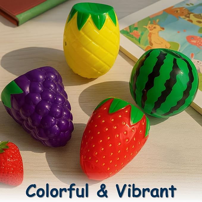 Fruit Spinning Tops for Kids, Stocking Stuffers & White Elephant Exchange Toys – 4 Pack Fruit-Themed Light-Up Toys with Music for Boys & Girls Toddlers