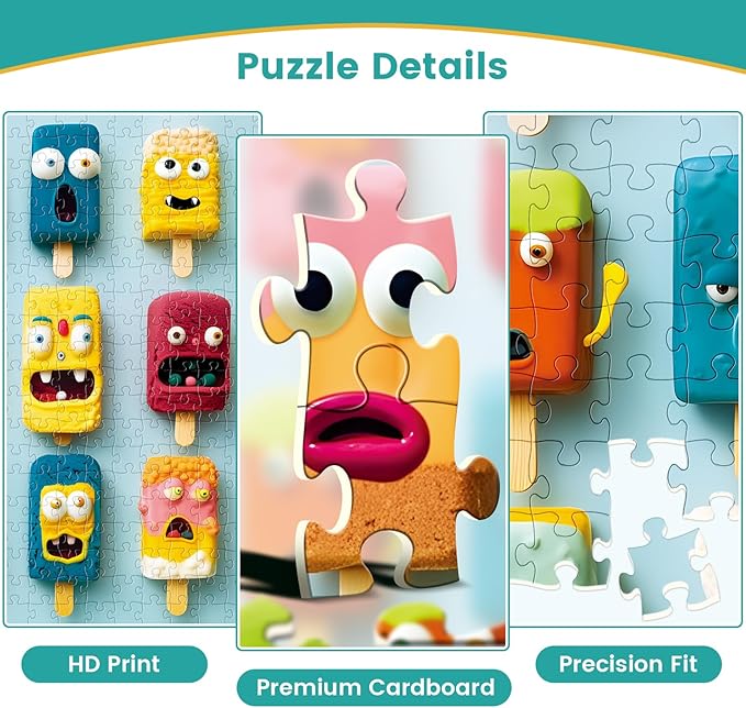 500 Piece Puzzle for Adults,Colorful Popsicles Puzzle for Adults Seniors,Fun Monster Popsicles Jigsaw Puzzle with Letters on Back,Challenging Family Game Gifts for Friends Men Women Seniors, 20.5*15In