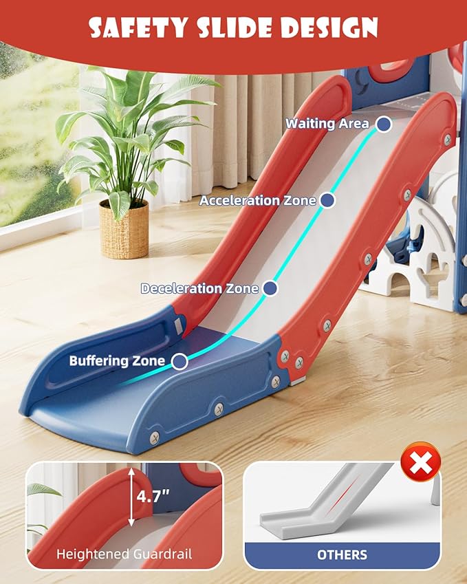 XJD Toddler Slide,12 in 1 Kids Slide for Toddlers 1-3, New Upgrade with Golf Set, Basketball Hoop, Drawing Board for Indoor Outdoor Playset,Toddler Playground (Red Blue)