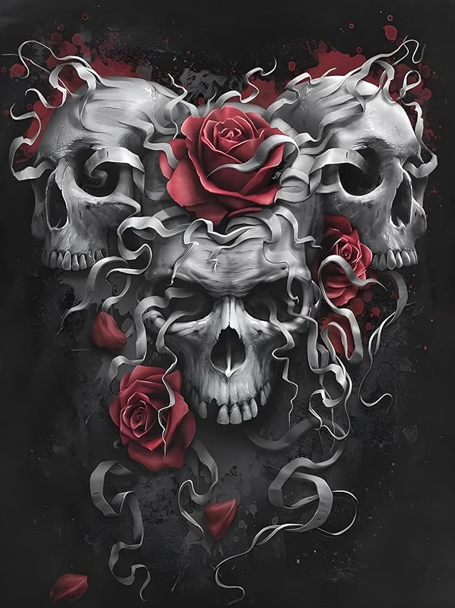 1000 Pieces Jigsaw Puzzle for Adults,Rose Skull.Halloween Wood Jigsaw Puzzle,Brain Challenge Educational Game Relaxation Pastime Entertainment Activity Decorative Puzzle