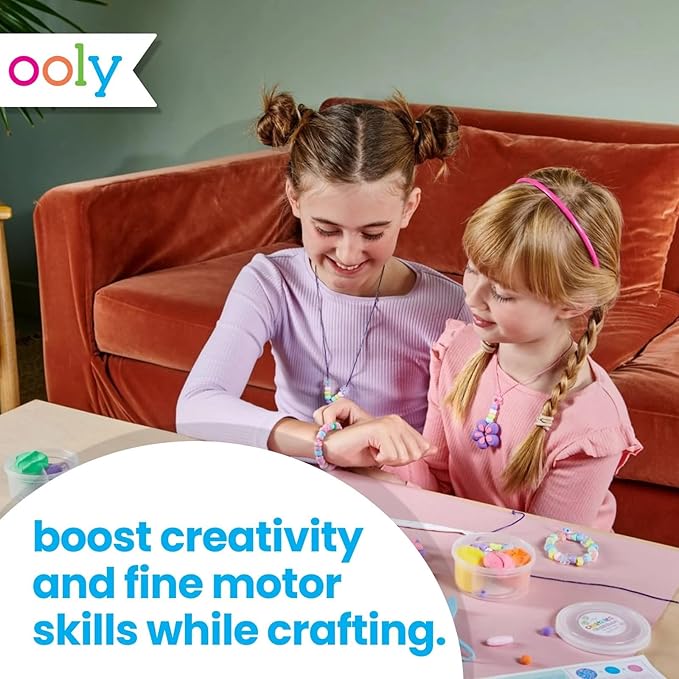Ooly Creatibles Air Dry Clay Jewelry Kit for Kids, DIY Art Jewelry Making Kit with 6 Clay Colors, Beads, Shaping Tool, and Elastic Yarn, Non-Toxic Gifts for Kids Ages 6 and Up