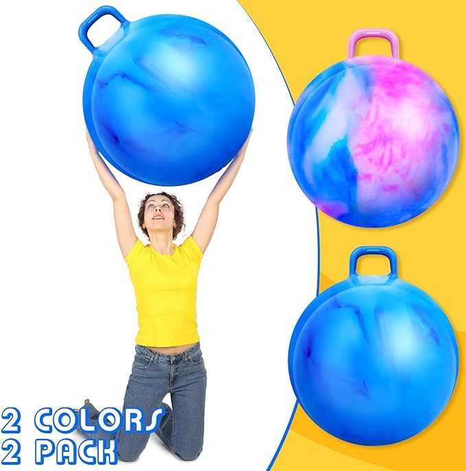 Lewtemi 29 Inch Big Bouncing Ball with Handle, 2 Pack, Gradient Blue & Blue Pink Cloud, Adults Exercise Ball & Air Pump, Outdoor Sports Game