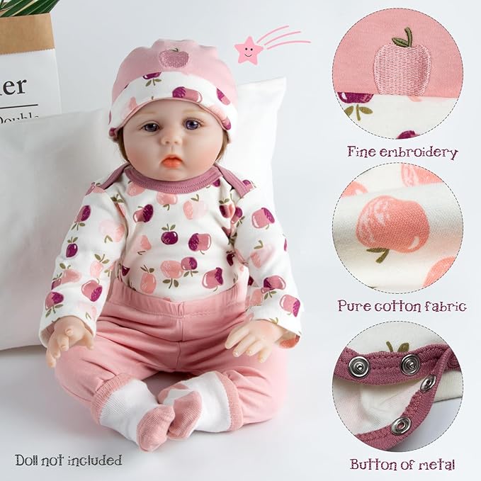 Reborn Baby Doll Clothes Girl Outfit Accessories for 17-22 Inch Reborn Dolls Baby Girl Doll Clothes 4pcs Set