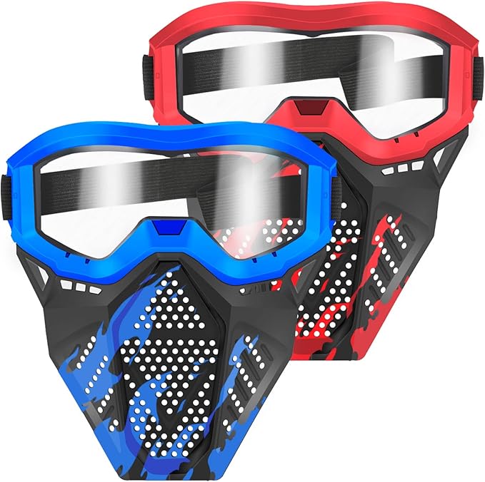 POKONBOY 2 Pack Tactical Mask with Goggles Compatible with Nerf Rival , Apollo, Zeus, Khaos, Atlas, & Artemis Blasters Rival Mask Red & Blue