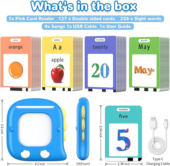 Kidzdo Dinosaur Talking Flash Cards with 254 Words, Easter Birthday Gifts for 2 3 4 5 6 Year Old Boys and Girls, Educational ABCs Learning Toys, Toddlers Pocket Speech Therapy Toys, Blue