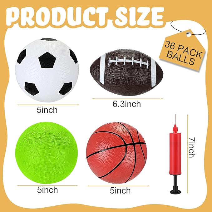 Operation Christmas Balls Bulk with Pump for Kids 5" Deflated Soccer Basketball Football 6.3" Playground Balls Christian Charity Donation Supplies for Toddlers Indoor Outdoor
