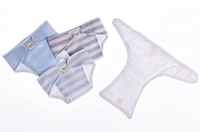 JC Toys Baby Doll Washable and Reusable Eco Diapers 4 Pack Fits Dolls 14 to 18 inch in Blue/White/Grey