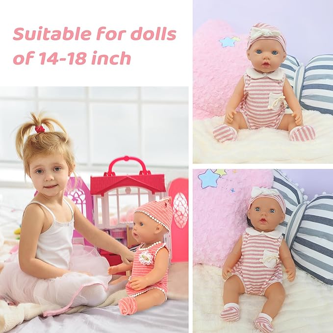 UNICORN ELEMENT 6 Sets 14-18 Inch Baby Doll Clothes, 16 Inch Doll Outfit for 43cm Reborn Dolls, Total 15 Pcs Doll Accessories Doll Clothes and Accessories for 18 Inch Girl Dolls