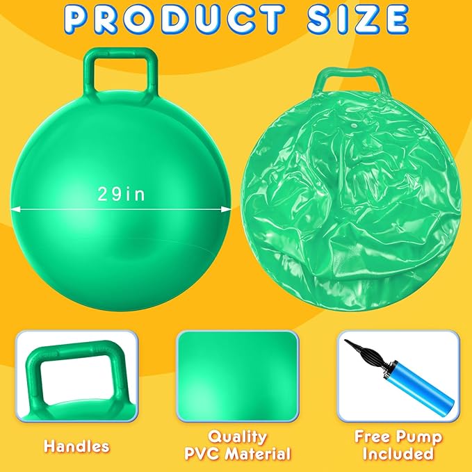 Lewtemi 2 Pcs 29 Inch Big Hopper Ball Jumping Hopping Inflatable Bouncing Ball with Handle and Air Pump for Adults Carnival Outdoor Sports Game(Blue, Green)