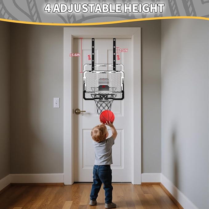 QDRAGON Mini Basketball Hoop, Over The Door Indoor, with 3 Balls/Inflator/Breakaway Rim, Basketball Toy Gifts for Kids and Adults, Suit for Bedroom/Office/Outdoor