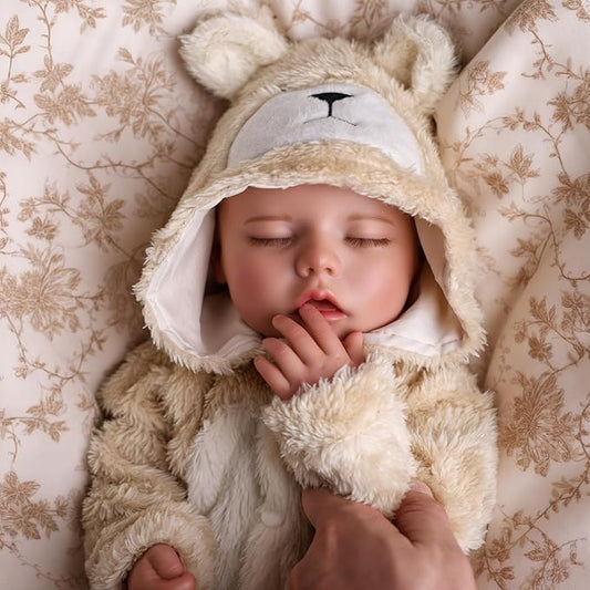 BABESIDE Drink and Wet Reborn Baby Doll – 17 Inch Realistic Sleeping Newborn, Can Drink Water & Pee, Full Body Soft Vinyl Real Life Baby Doll Girl in Bear Outfit, for Kids Age 3+