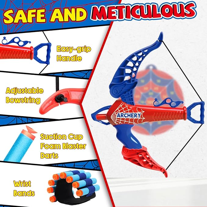 Bow and Arrow for Kids Toys: Spider Archery Set with Target 20 Suction Cup Arrows, Spider Toy Bow and Arrow for Kids 3-8 Shooting Toys for Age 5-7 Indoor Outdoor Toy Gift for Boys Age 3+