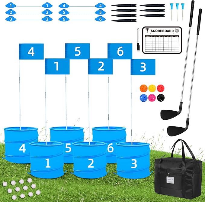 Golf Game with 2 Clubs,Practice Golfgame with 9 Buckets, Gift GolfOutdoor for Family and Adults,Holes Outdoor Game for Lawn,Yard