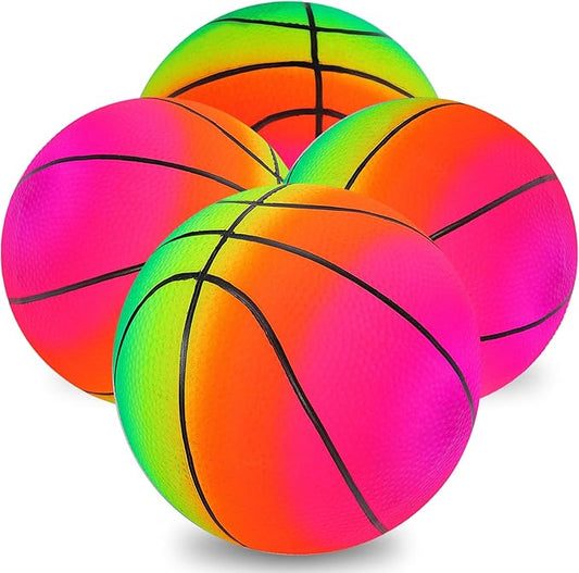 Visen 4Pcs Rainbow Playground Balls for Kids&Adults with 1 Hand Pump,8.5Inch Colorful Rubber Bouncy Balls,Inflatable Multi Colors Kick Balls Handball,Durable Indoor&Outdoor Play Toys