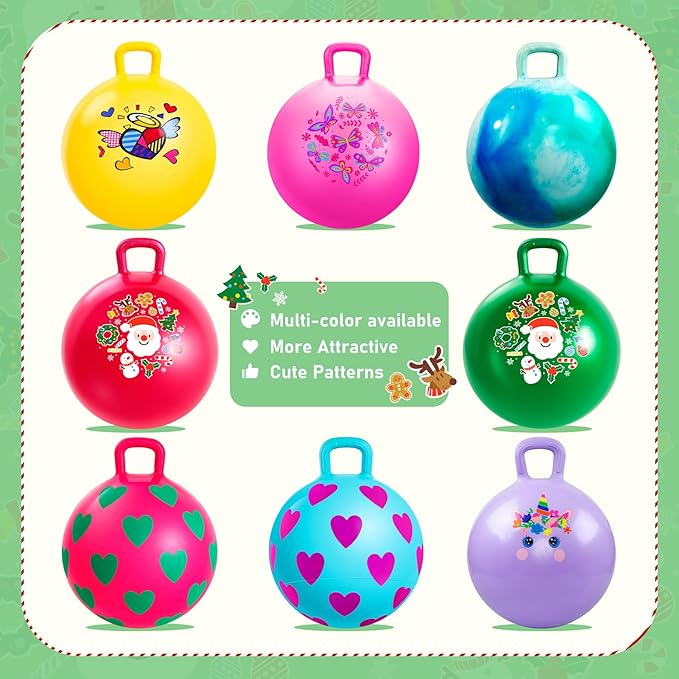EVERICH TOY Hopper Ball for Kids 18In Sit On Bouncy Balls with Handle for Indoor Outdoor Active Play, Red Christmas Inflatable Boys Girls Gifts for 4 5 6 7 8 Years Old with Christmas Reindeer Ears