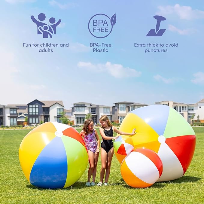 Top Race 2-Pack Giant Beach Balls 42-Inch Inflatable Pool Balls for Swimming and Outdoor Fun - Multicolor Big Shiny Ball for Beach Party and Summer Games