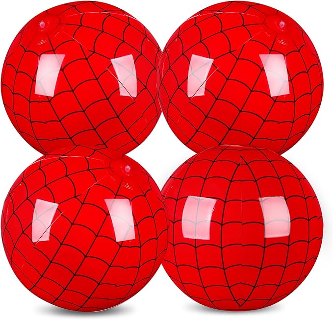 4 Pack 11.81" Spider Web Themed Beach Ball for Kid Inflatable Beach Ball Bulk for Summer Pool Game Spider Red Decoration for Birthday Party End of The Year Class Party Supplies Gift