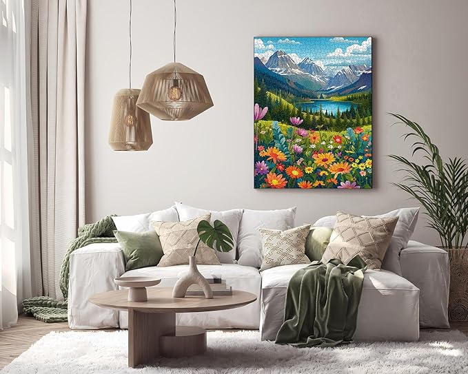 Landscape Puzzles for Adults 1000 Pieces, Flower Mountain Puzzle Art, Lake Scenic Jigsaw Puzzles for Adults