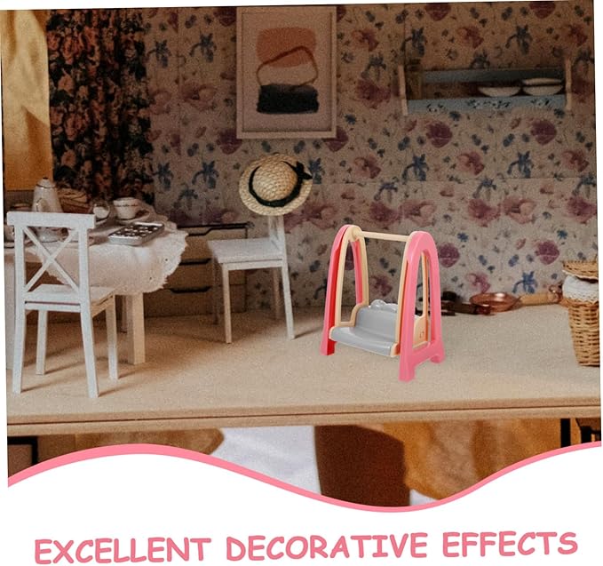 HANABASS Doll House Accessories Miniature Slide Swing and Wooden Horse Playground Set for Dollhouse Decor and Kids Imaginative Play