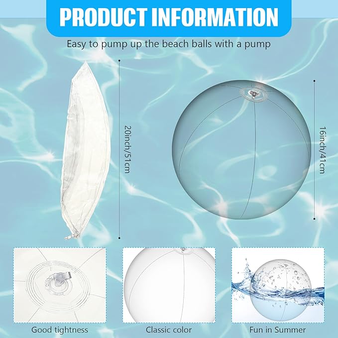 2 Pcs Inflatable Beach Ball 20 inch Swimming Pool Balls Summer Outdoor