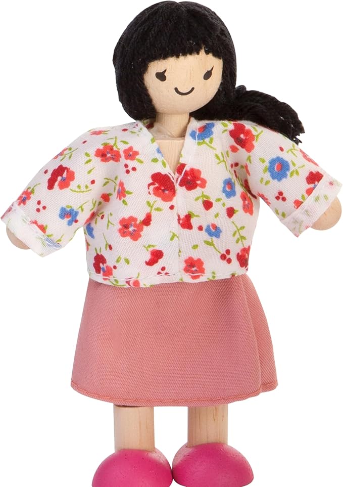 PlanToys® Mother Wooden Dollhouse Figurine | Poseable 1:12 Scale Mini Doll (5 Inch) | Dollhouse Accessories for Pretend Play | Eco-Friendly Montessori Toy for Kids Ages 3+