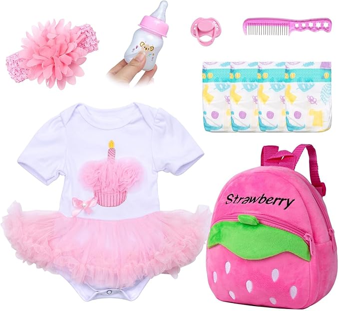 10 Pcs Reborn Baby Doll Clothes Pink Outfit Accessories Set for 20-22 Inch Reborn Doll Clothes Girl Newborn Baby Accessories with Backpack