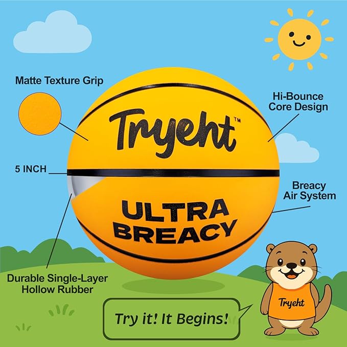 Mini Basketball, 5-Inch Self-Inflating Rubber Ball – No Pump Needed, High-Bounce Breacy Ball for Indoor Mini Hoop & Outdoor Play (Orange)