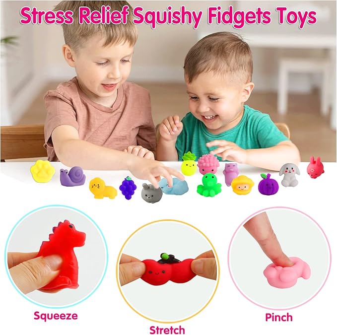 100 Pcs Kawaii Squishies Party Favors for Kids 4-8-12, Mochi Squishy Toys Treasure Box Toys for Classroom Prizes,Stress Relief Fidget Toys Birthday Gift for Boys Girls Goodie Bag Pinata Stuffers