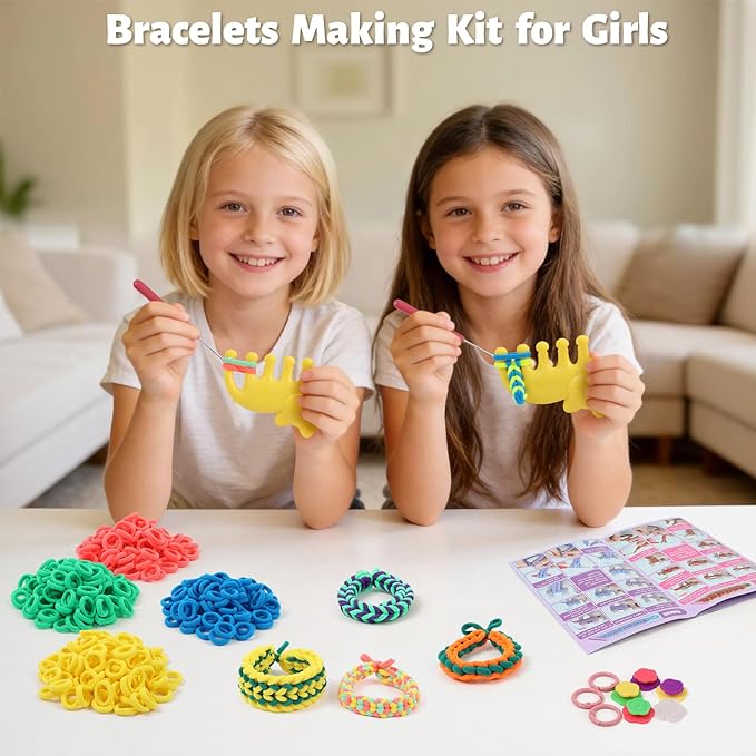 IQKidz Arts and Crafts for Kids Ages 6-8 8-12, Bracelets Making Loom Kit with 1000+ Loop Bands, DIY Hair Tie Bracelet Make Toy Set, Great Birthday Present for Girls 7 9 10 11 13 Year Old