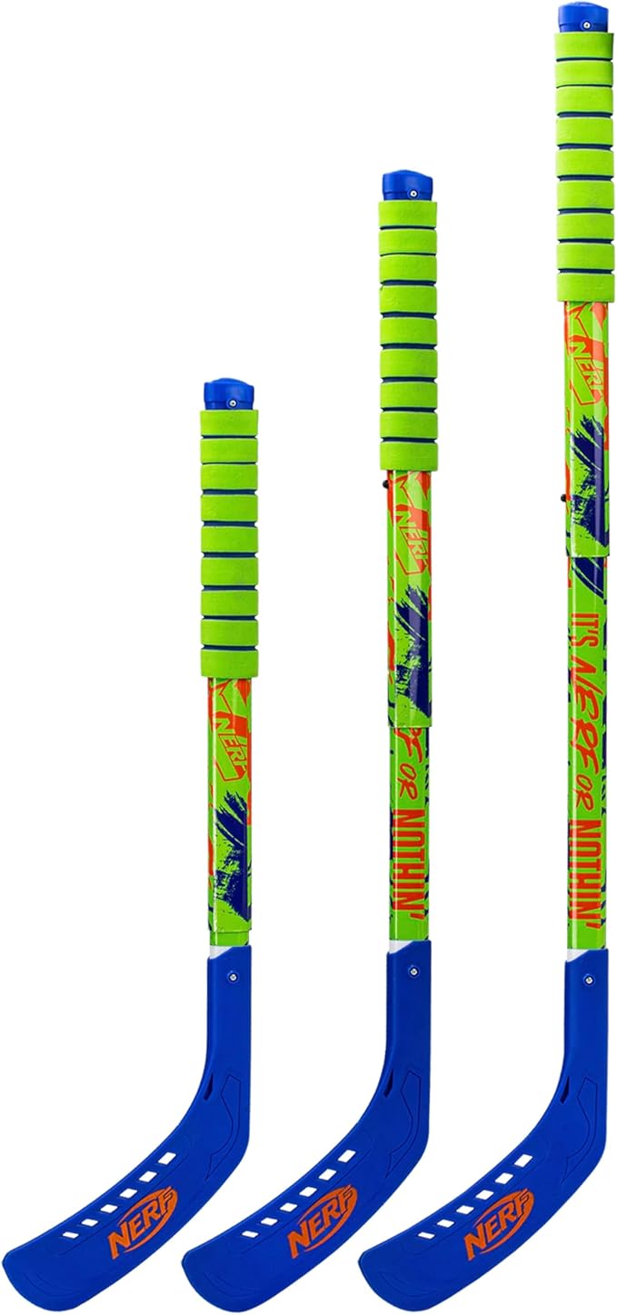 Franklin Sports NERF Proshot Kids Hockey Sticks + Ball Set - 2 Player Youth Indoor + Outdoor Set - 2 in 1 Knee + Floor Hockey - (2) NERF Proshot Youth Sticks + (1) Foam Ball Included