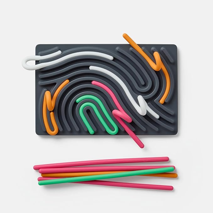 Sensory Activity Board: Silicone Fidget Toy for Calming, Stress, Anxiety, ADHD & Autism | Silent, No Mess | Kids 3+ & Adults | Includes Portable Travel Bag & 11 Strings (Granite)
