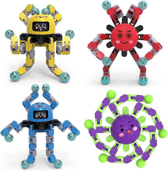 Easter Basket Stuffers Gifts for Boys Girls Toddlers 4Pcs Transformable Fidget Spinners for Kids Sensory Fidget Toys Teens Quiet Airplane Road Trip Travel Activities Essential Autism ADHD B