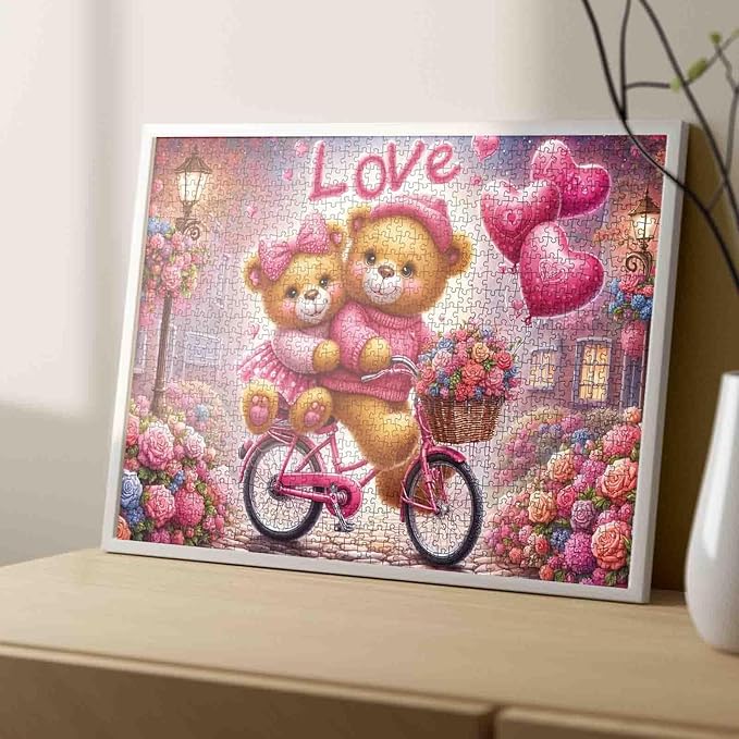 Love Puzzles for Adults 1000 Pieces Valentine's Day Jigsaw Puzzle for Adults, Little Bear Puzzle Challenging with Poster - Fun Adult Puzzle Game for Game Night (27"x20")