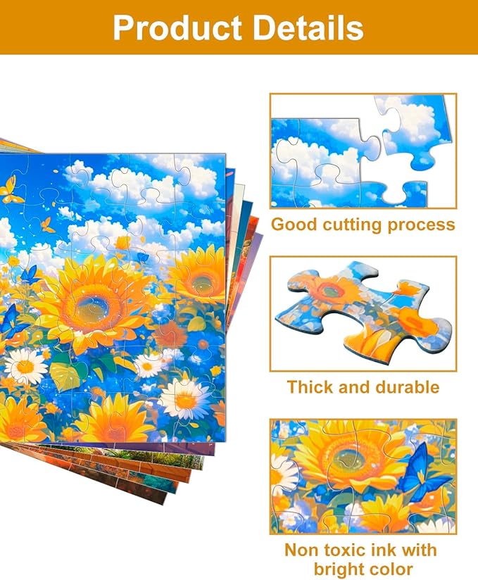 Yigney 6 Pack 48 Large Piece Jigsaw Puzzles for Seniors Alzheimer Products for Elderly Dementia Activities Memory Game for Patients in Nursing Home with Storage Box