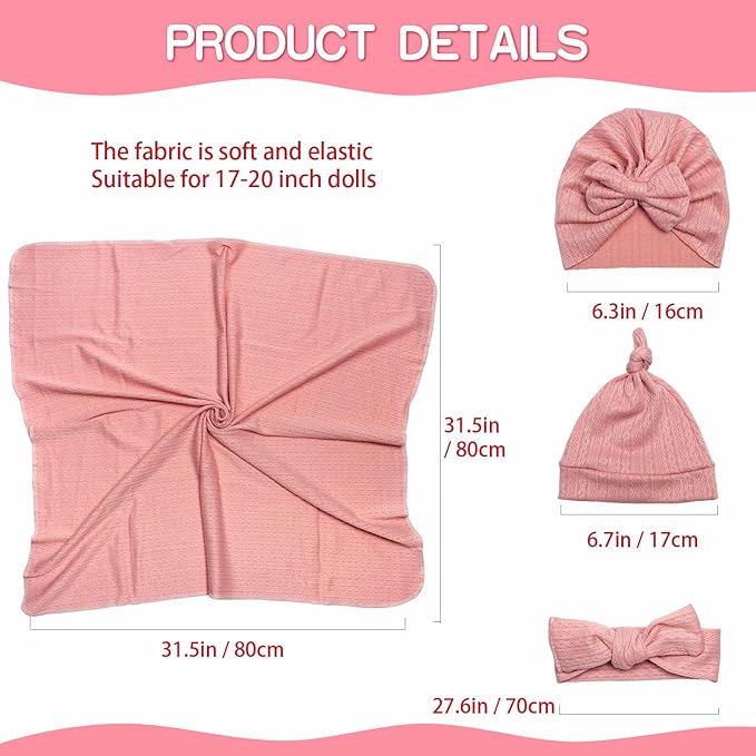 Reborn Baby Dolls Clothes Swaddle Blanket Set High Flexibility Blanket Fit 17-22 Inches Reborn Dolls Girl Fake Baby Clothes Accessories 4 Pieces of Pack