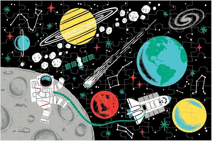 Mudpuppy Outer Space – 100 Piece Glow in The Dark Jigsaw Puzzle with a Fun Scene of Planets and Stars and Hidden Details in The Dark
