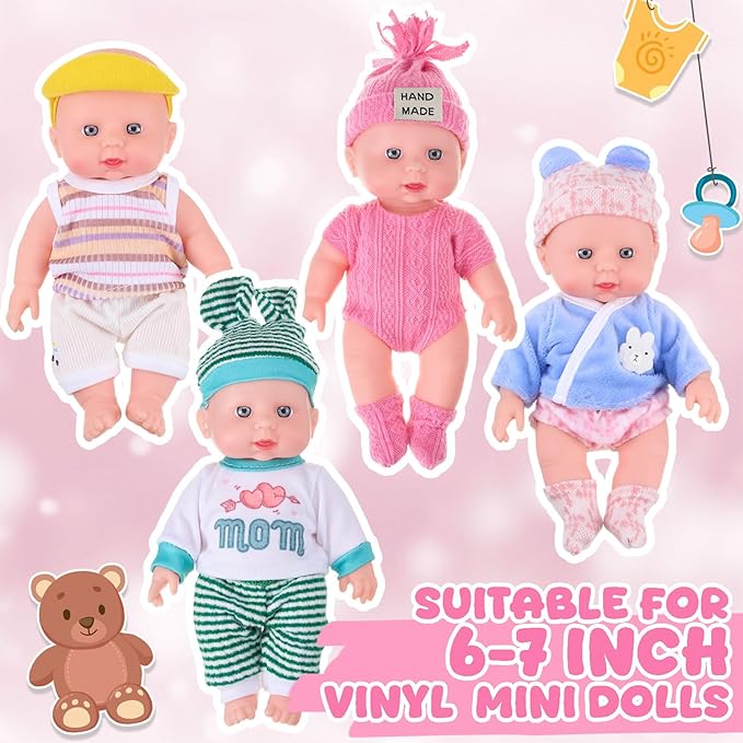 Halloscume 4 Set 6-7 Inch Doll Clothes Reborn Baby Dolls Clothes Costumes Outfits Christmas Birthday Gift Cute Pretend Doll Outfits, Dress up Accessories, No Dolls (Summer)