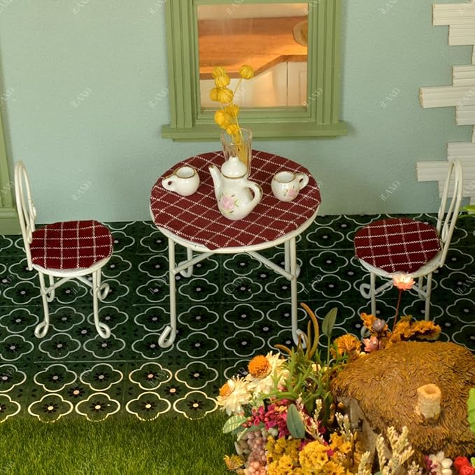 iLAND Dollhouse Flooring on 1/12 Scale 1/6 Scale, Miniature Dollhouse Accessories, 30pcs Double-Sided Dollhouse Floor Tiles (French Green Floral & Colorful Terrazzo)