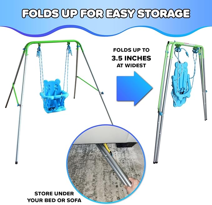 Sportspower My 1st Toddler Swing - Heavy-Duty Baby Indoor/Outdoor Swing Set with Safety Harness, Blue, 52"L x 55"W x 47"H