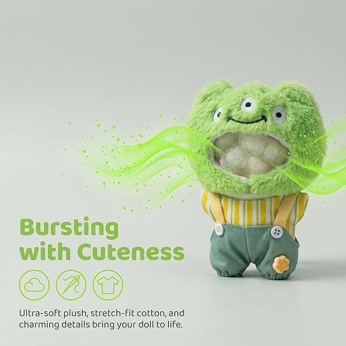 Clothes for Labubu 17cm Doll (NO Doll), 5 Piece Labubu Clothes Set, Cute Labubu Outfits with Accessories, Handmade Crochet La Bubu Doll Dress Up Set（Keroppi）